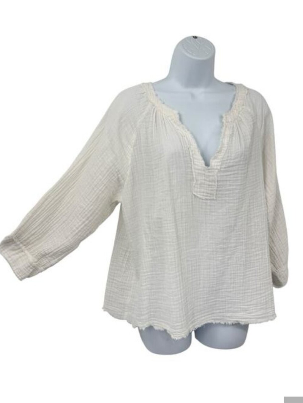 NATURAL LIFE White Gauze Peasant Blouse Large